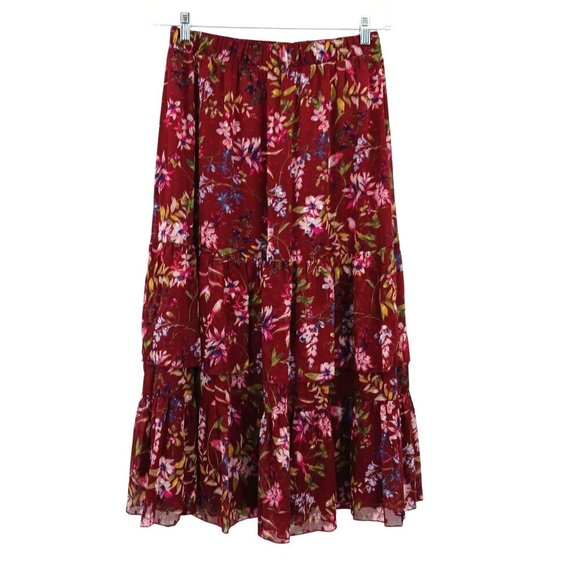 Biltmore Ruby Floral Tiered Midi Skirt Medium NWT - Picture 2 of 8